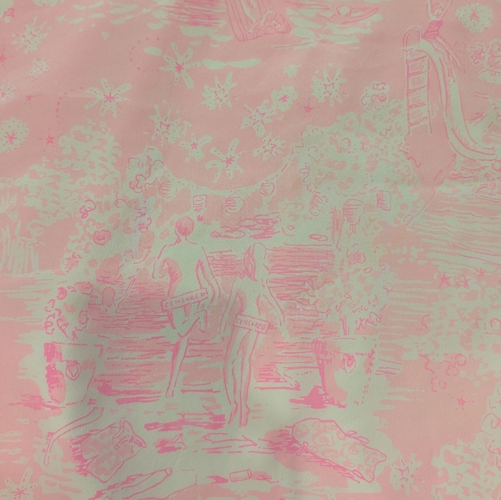 Lilly Pulitzer Dusk Pink Censored Skinny Dipping Silk Slip Dress Size XL - Picture 10 of 11